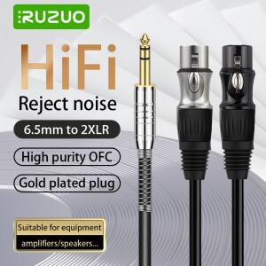 RUZUO Hifi 6.5 to 2xlr Aduio 케이블 하이 퀄리티 듀얼 XLR 믹서 스피커 1/4 인치 TRS Y 스플리터 차폐 코