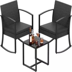 그린섬 3피스 야외 가구 세트 파티오 비스트로 흔들의자 풀 비치 뒷마당 발코니 현관 데크 가든 블랙