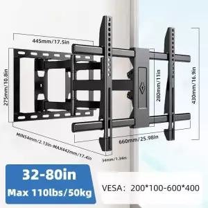 티비거치대 TV 스탠드 32-80인치 TV용 슬라이딩 벽걸이 풀 모션 6암 관절 센터링 VESA 600x400mm 하중 176