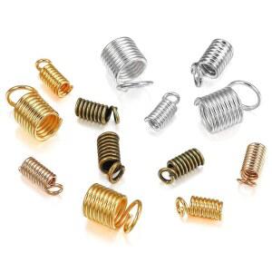 400개 혼합 색상 금속 튜브 코일 코드 엔드 캡, 목걸이 팔찌 장신구 제작용 크림프 스프링 고정 장치 잠금장치, 4가지 크기