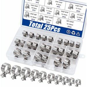 25Pcs 7mm 18mm (10 ) 아연 도금 탄소강 디젤 가솔린 파이프 용 미니 분사 스타일 호스 클램프 구색 키트