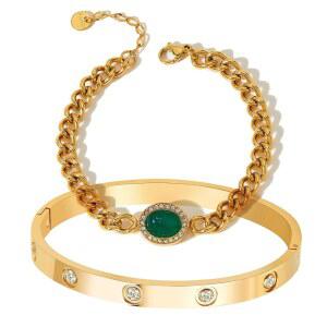 A D. Allen & DANMI. 18K 골드 도금 러브 뱅글 팔찌 세트 유연한 와이드 손목밴드 뱅글 사랑을 위한 세트