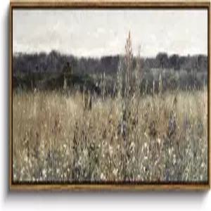 InSimSea 초대형 액자 빈티지 월 아트 거실 시골 농가 장식 플라워 메도우 풍경화 캔버스 프린트 침대 위