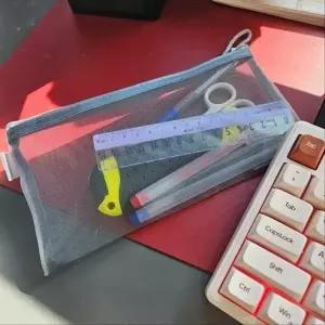 ( )그레이 메쉬 모던 파우치 필통