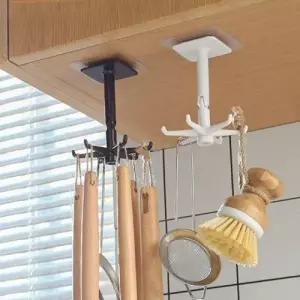 360도 회전 각도 조절 천장 벽 부착식 접착식 욕실 주방 조리도구 걸이 문어발 후크 고리 M10572