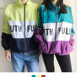 커플시밀러룩 레트로 윈드러너 여자 삼색바람막이