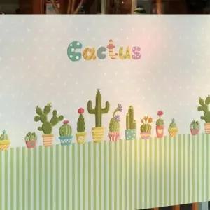 불투명유리창시트지 무점착투명시트_귀여운선인장 올리브_A02_W180xH90cm