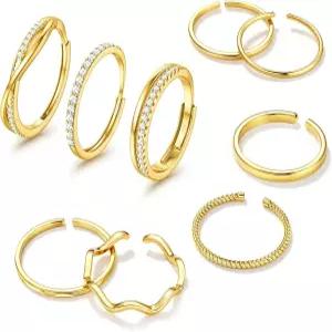 여성용 Jstyle 골드 스태커블 링 비타니쉬 오픈 조절 큐빅 지르코니아 얇은 엄지 실버 세트 14K 충전 핑키