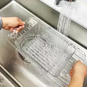 [RIZPICK]길이조절 싱크대 물빠짐 바스켓 투명 개수대선반