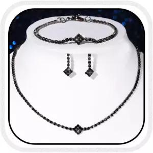 Aukmla 라인스톤 신부 결혼식 주얼리 세트 반짝이는 목걸이 귀걸이 팔찌 및 여성을 위한 무도회 공식