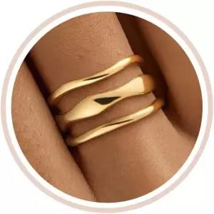 여성용 프롤로버 골드 링 14K 도금 물결 모양 스태커블 세트 패션 청키 엄지 방수 문구 미니멀리스트 큐빅