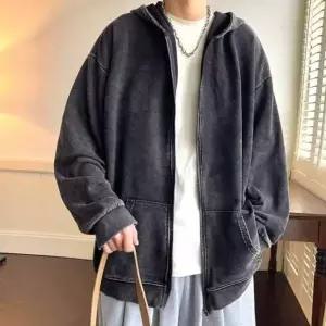 [RIZPICK]WL 남학생룩 블랙 진 데님 집업 아우터 가을 겨울 오버핏 패션 후드