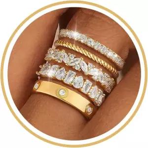 여성용 ZNBOH 스태커블 골드 링 비타니쉬 웨딩 14K 도금 스태킹 큐빅 지르코니아 엄지 세트 스택