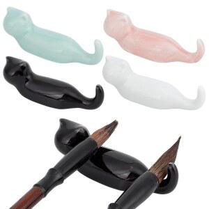 와돈 4색 그림 붓 받침대, 귀여운 세라믹 고양이 모양 그림 받침대 도자기 젓가락 홀더 젓가락 펜 수미 붓 서예 연습 홈 오피스 장식