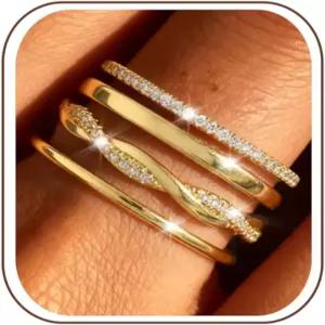 여성용 플로리데코 14K 금도금 스태커블 링 비타니시 앙티 큐빅 지르코니아 세트 미니멀리스트 웨딩 밴드