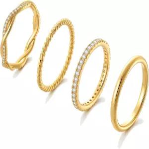 여성용 KMPTACDN 골드 스태킹 링 14K 도금 엄지 세트 큐빅 지르코니아 스택 얇은 트렌디한 문구 약속 웨딩