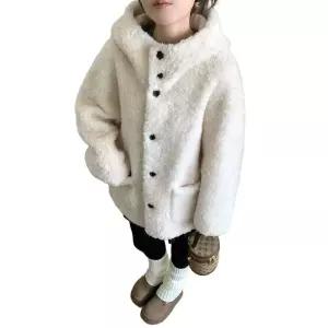 가을 겨울 램스킨 양모 S 양털 55kg 여성용 중장기장 아이보리 롱코트 후드