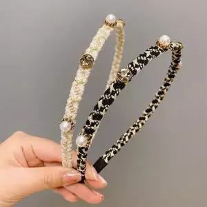 [하프클럽/]체크 큐빅 진주 헤어팬드 보석 쥬얼리 머리띠 2종