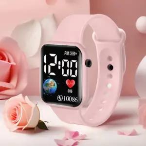 여자 남자 학생 밴드 전자 사각 LED 컬러 시계 손목 학생시계 남자시계