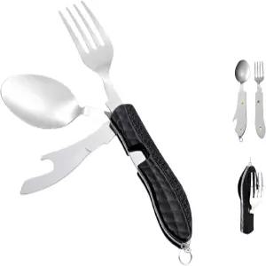캠핑 플랫웨어 스테인리스 스틸 스푼 포크 나이프 병따개 4-in-1 콤보 식기 배낭 여행 낚시 스카우트를