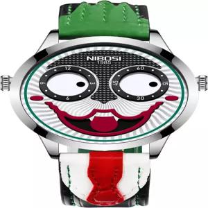 니보시 남성용 아날로그 쿼츠 클라운 다이얼 손목시계 독특한 기묘한 패션 쿨 워치 방수 가죽 스트랩 시계