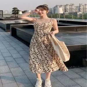 여성 꽃무늬 끈조절 나시 롱원피스 뷔스티에 플라워 (HSJ-WC5E19B)