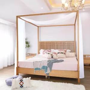 리넨탈크 퀸 풀 침대용 화이트 캐노피 스카프 럭셔리 커튼 4개의 포스트 시어 베드 1개 PC 52X228 툴