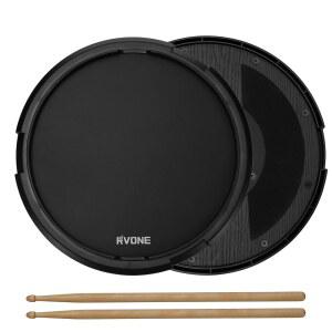[미국배송] RVONE 연습용 드럼 패드 12인치 U2013 사일런트 초보자용 스틸 볼 800개 내장 스네어 스탠드 호환성이 있는 양면 고무 패드-블랙