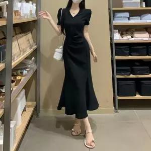 퍼프소매 슬림핏 머메이드 원피스 (HSJ-WFJFXKS)