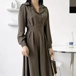 롱원피스 하객룩 핀턱 뒷밴딩 여성스러운 가을 원피스