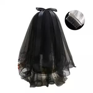 블랙 브라이덜샤워 베일 2겹 셀프웨딩 리본진주 촬영 소품 면사포