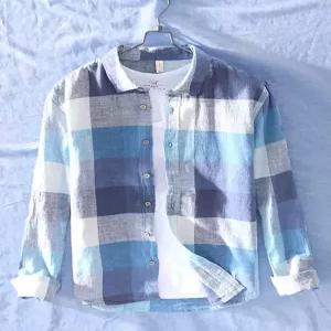 캐주얼 남성여름남방 체크 와이셔츠 프린트 남자남방 마셔츠 린넨 셔츠 긴팔