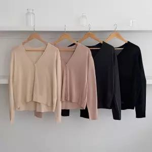 [옷자락]여성 슬림 니트 브이넥 시스루 봄철 커버업 긴팔 카디건