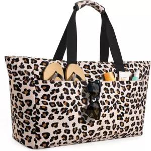 ISEYOU 초대형 비치백 여성용 방수 비치 토트백 지퍼가 달린 가벼운 접이식 풀백