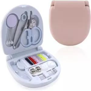 2팩 민 여행용 재봉 키트 DIY 용품 휴대용 도구 플라스틱 상자 나사 가위 손 바늘로 초보자 친화적인 응급