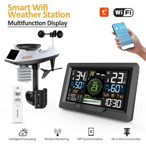 새로운 WiFi 기상 관측소 무선 실내외 온도계, 강우량계 및 풍속풍향 예보 UV 기능 포함
