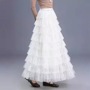여성 치마 망사 롱 A라인 스팽글 플리츠 케이크 봄여름 화려한 주인공등극 DUCHI2