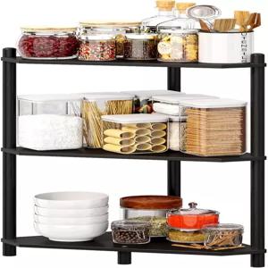 코너 선반 스탠드 사무실 주방 침실 식물 거실 장식 작은 공간을 위한 3단 대나무 책장 블랙