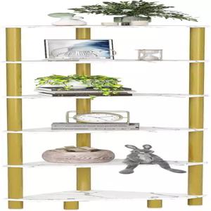 IRCPEN 6단 코너 선반 66.5인치 높이 스탠드 좁은 디스플레이 모던 책장 식물 거실용 침실 욕실 금색 및