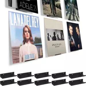 BiJun 비닐 월 마운트 10팩 블랙 메탈 홀더 디스플레이 선반 레코드 스탠드 앨범용 LP 미니멀리스트