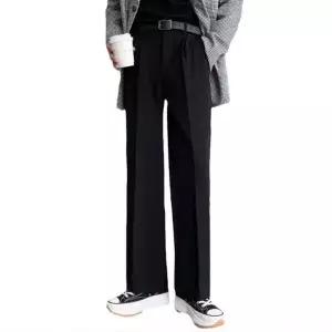 남자 소프트 정장바지 세미와이드 폴리 롱 팬츠