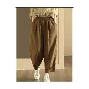 여성 바지 빈티지 마 배기 단색 봄가을 린넨 배기핏 캐주얼팬츠 원템3