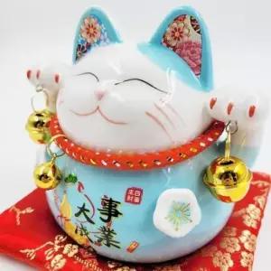 [문구] 도자기 마네 킨네 코 일본 저금통 블루 개업선물 특별한선물 집들이선물 손흔드는 꼬 복고양이