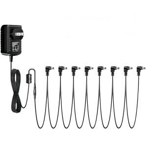 [미국배송] 피그톤 기타 페달 전원 공급 AC 벽 충전기 어댑터 9V DC 1A 1000MA 팁 마이너스 8방향 데이지 체인 케이블 대부분 효과 페달용