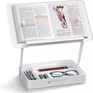 독서용 책 홀더 보관 펜 슬롯이 있는 360 회전 아크릴 스탠드 접이식 데스크톱 라이저 노트북 책상용