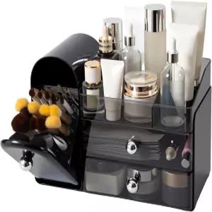 화장대용 브러시 홀더가 있는 메이크업 정리함 서랍 2개가 대형 화장품 진열장 욕실 조리대용 스킨케어