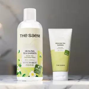 THE SAEM 더샘 힐링 티 가든 그린티 세트 [클렌징 워터 300ml + 클렌징 폼 150ml]