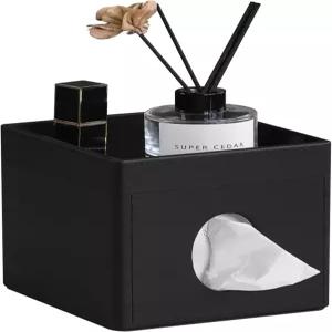 크레트크프 티슈 박스 커버 욕실 세면대용 수납 트레이가 있는 PU 가죽 사각 홀더 침실 책상 스타일리시