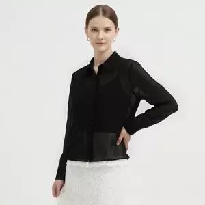 [샵앤] 여성 카라넥 밑단 레이스 심플 시스루 블라우스 NARU-WBL-21183