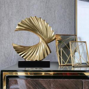 현대 추상 조각 아트 데코 장식 골드 오션 웨이브 대형 홈 액센트 남성용 호환 금 동상 Office House M